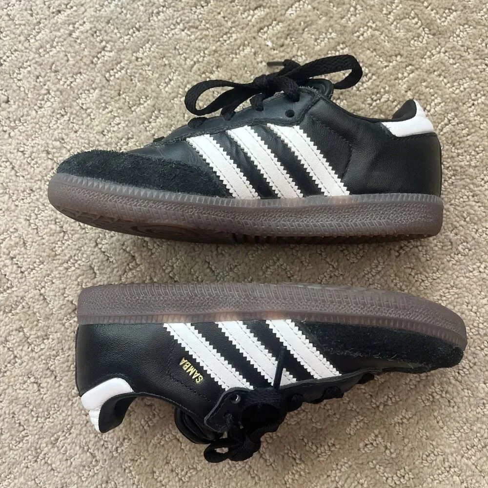 adidas Samba Leather Sneaker, Black/White/Gum, 11.5k US Unisex Kids Classic Cool